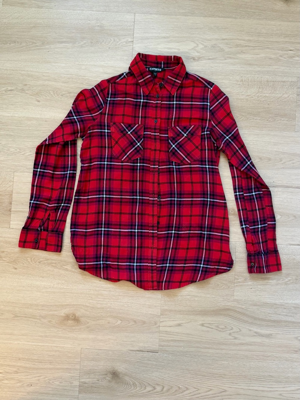 Express Red Plaid Button-Up Shirt